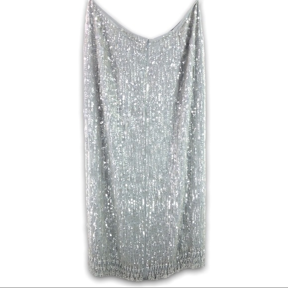 NWT - ASOS EDITION - sequin & crystal fringe midi skirt in gray - 14 - Picture 2 of 10